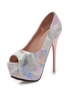 Slip Stiletto blanc hauts talons Peep Toe plate-forme féminines sur les pompes