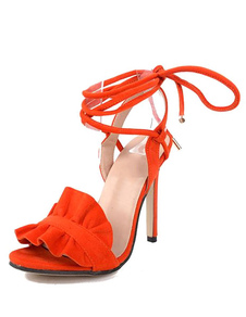 Robe sexy sandales Open Toe High Heel Shoes de soirée Ruffle cheville sangle Stiletto chaussures d’é