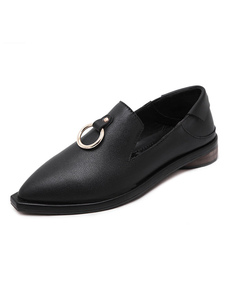 Mocassins noir métal détail PU cuir Slip femmes On Flats