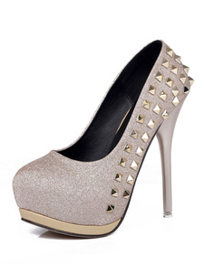 Talons hauts sexy plate-forme Stiletto Rivet Glitter Slip sur pompes chaussures
