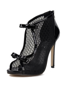 Talons hauts noirs Peep Toe maille découpe Sexy bottes pour dames Sandal