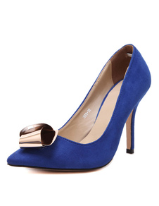 Talons hauts bleus a souligné Toe détail métal Slip sur les pompes pour les femmes