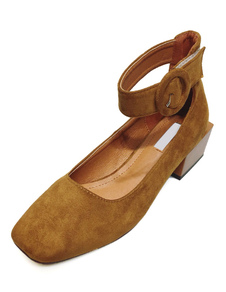 Pompes à talons Chunky brun cheville sangle daim chaussures