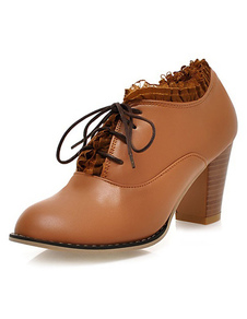 Pompes chaussures lacets des femmes volants marron talons Chunky