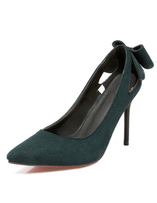 Suédé talons hauts vert a souligné Toe découpe dos Bow feuillet sur les pompes