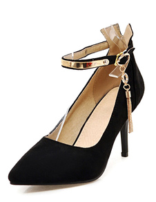 Talons hauts noir Suede a souligné Toe cheville sangle talon aiguille pompes pour femmes