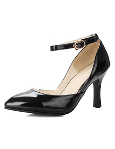 Talons hauts noir bout pointu cheville sangle talon aiguille pompes pour les femmes
