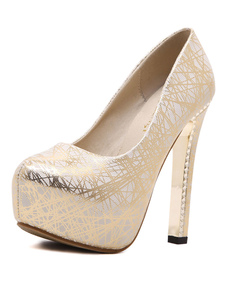 Talons plateforme or femmes ronde Toe talon aiguille glisser sur les pompes