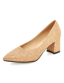 Glitter Chunky talons bout pointu or Slip sur les pompes pour les femmes