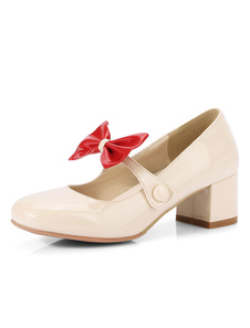 Mary Jane de femmes chaussures Beige carrés Chunky talon chaussures