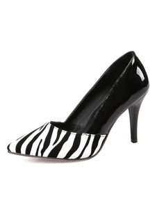 Talons deux ton bout pointu zèbre femmes imprimé Slip sur les pompes