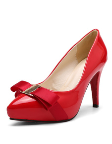 Plateforme talons hauts rouge a souligné Toe Bow Slip sur pompes talon aiguille