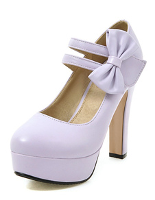 Mary Jane chaussures violet Round Toe Bow chaussures à talons hauts plateforme femmes