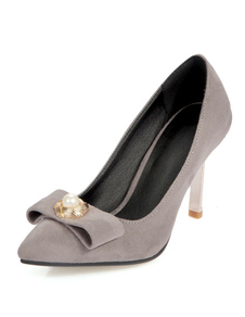 Talons hauts gris a souligné Toe Bow feuillet sur les pompes pour les femmes