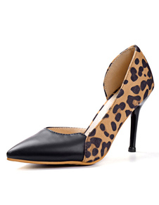 Talons léopard femmes a souligné Toe talon aiguille glisser sur les pompes