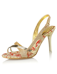 Robe or sandales à talons hauts Glitter Criss croisent chaussures sandale talon aiguille