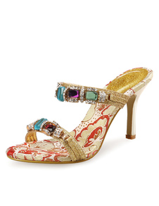 Robe or sandales paillettes strass perles sandale Backless pantoufles pour femmes