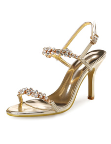 Robe or sandales talon haut strass perles chaussures sandale réglable sangle