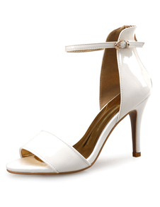 Robe noire sandales blanc cheville sangle talon aiguille sandales Chaussures à talons hauts pour fem