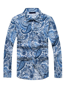 Paisley chemise hawaïenne bleue masculine imprimé chemise longue manche Summer Beach