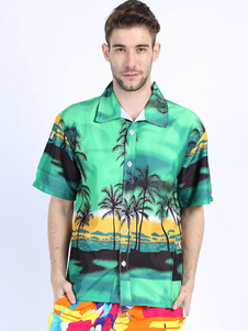 Arbre de Cocoanut vert hawaïen chemises hommes manches courtes imprimé chemise de plage d’été
