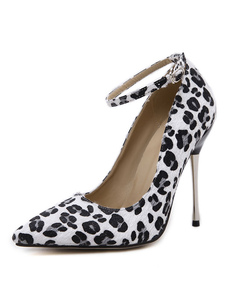 Talons hauts marron cheval cheveux léopard imprimé bout pointu cheville sangle talon aiguille pompes