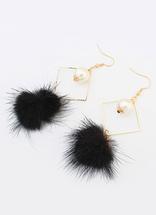 Noir boucles d’oreilles Chic détail perle Hoop boucles d’oreilles avec pompons