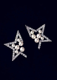 Stud argent boucles d’oreilles Chic strass perles Perles épingles d’oreille étoile pour les femmes