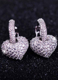Argent boucles d’oreilles strass élégant coeur forme Hoop boucles d’oreilles