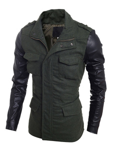 Veste cuir manches bandoulière Casual Zip hommes Up Jacket