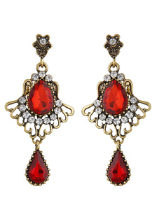Euro Style strass féminin de boucles d’oreilles goutte rouge Dangle Earrings