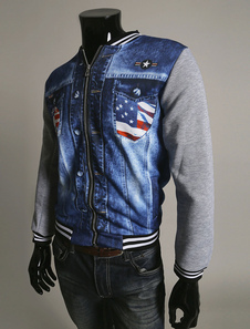 Bleu Denim veste masculine imprimé manches longues Casual Zip Up Hoodie