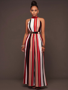 Wide Leg Jumpsuit 2018 Rainbow Stripe Halter Sleeveless Women One Piece Jumpsuit thumbnail