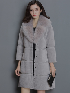 Laine manteau fausse fourrure col luxe Slim Fit manteau femmes d’hiver