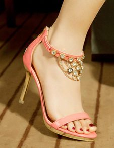 Belles sandales mode écru blanches à bout ouvert de PU avec rhinestones