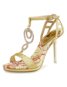 Charmantes sandales roses de PU métalliques avec rhinestones