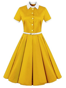 Bleu profond manches courtes ceinture robe Vintage