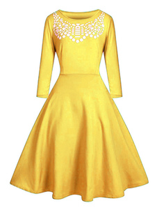 Robe verte pour les femmes Plus Size coton manches longues robe Vintage