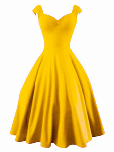 Robe vintage rétro unicolore avec zip