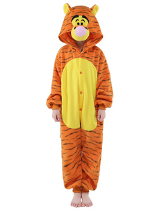 Costume Carnevale Kigurumi Pigiama Tigger Tutina Yelllow Sinteti