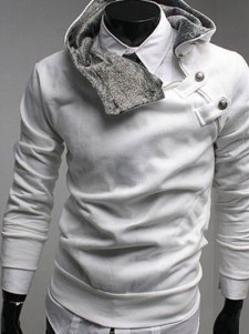Fashion White Buttons Long Sleeves Cotton Men's Hoodie