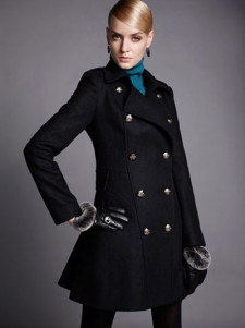 Classical Black Terylene Viscose Acetal Fibre Women's Pea Coat