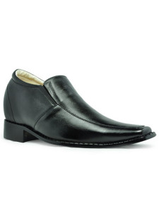 Chaussures ascenseur de rehaussement à bout amande en peau de vache noir de tenue confortable