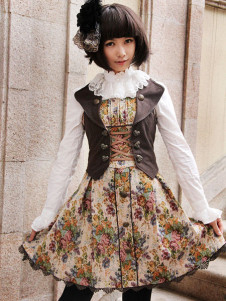 Gothic Floral Trim Cotton Blend Sleeveless Lolita Dress