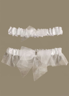 Jarretière de mariage en satin blanc avec perles