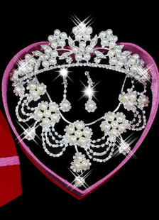 White Rhinestone Pierced Metal Chic Leaf Flower Jewelry Set For Bridal