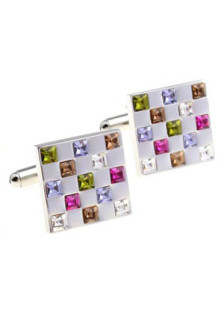 Bouton de manchette carré avec strass colorées
