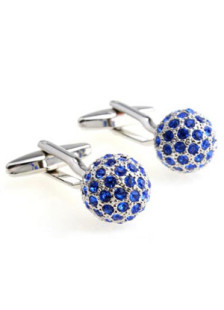 Bouton de manchette de forme boule avec strass bleue