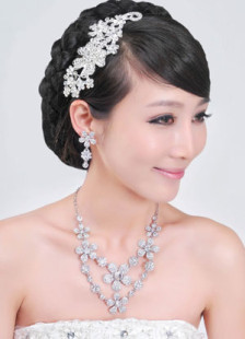 Chic White Metal Cubic Zirconia Flower Fashion Wedding Jewelry Set