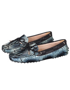 Snakeskin Pattern Sheepskin Patent Leather Women's Flat Boat Shoes